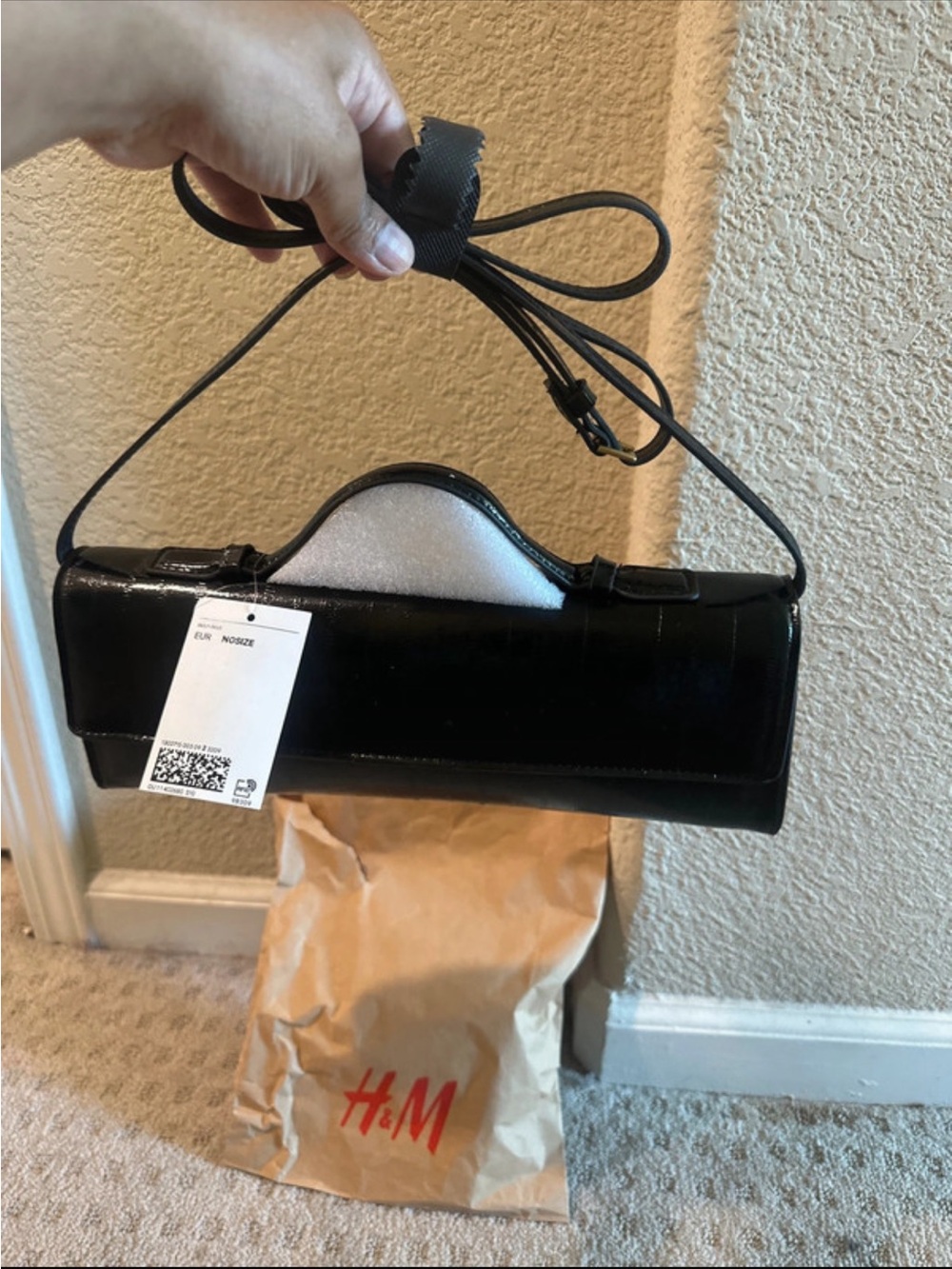 H&M Black Patent Clutch with Shoulder Strap